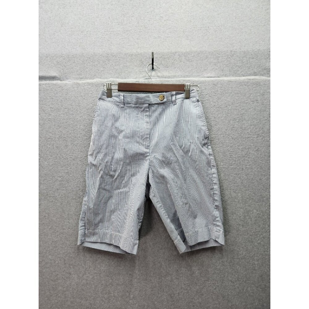 Lands End‎ Womens High Rise Blue & White Striped Cotton Blend Shorts Size 8